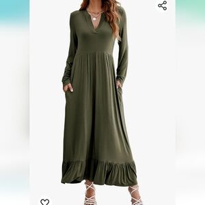 Molliya Long Sleeves V-Neck Maternity Maxi Dress with pockets Army Green